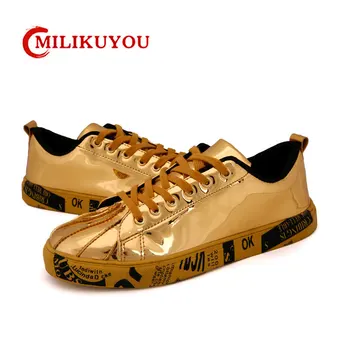 Ayakkabı Unisex Altın Trend Sneakers Erkekler İçin Hip Hop Rahat Erkek Ayakkabı Çiftler Tenis Erkekler Spor koşu ayakkabıları Seyahat Büyük Boy 36-46
