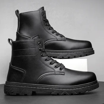 Ilkbahar Sonbahar erkek siyah Çizmeler Hafif Platform Erkek yarım çizmeler Rahat Deri ucuz ayakkabı Botları Boyutu 39-46 bota masculina