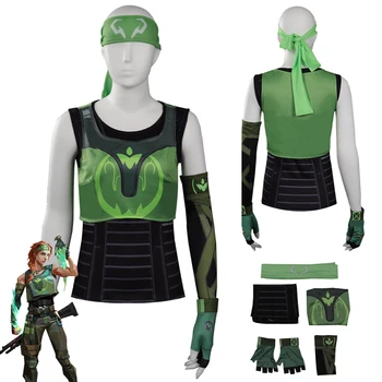Oyun VALORANT SKYE Cosplay Kadın Kostüm Üst Kafa Bandı Kıyafetler yeşil tişört Seti Kızlar Cadılar Bayramı Karnaval Parti Disguise Suit