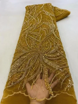 Lüks Afrika Dantel Kumaş Nijeryalı Tül Dantel Yüksek Kalite Fransız Dantel Sequins Boncuklu İşlemeli Dantel Kumaş düğün elbisesi