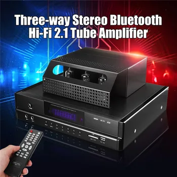 Ücretsiz Kargo DJ-200 HIFI BT 4.0 2.1 Tüp güç amplifikatörü Ses 200W USB SD Amplifikatör Mikrofon Subwoofer AMP Ev Tüp