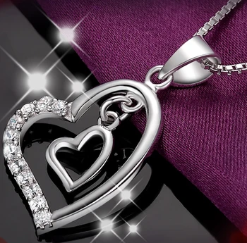 Sevgililer hediye moda takı zirkon çift Kalpler Kolye Toptan Uzunluk zinciri 45cm