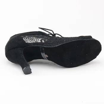 Wedopus Özel Çizgi Dans Ayakkabıları Çizmeler Siyah Süet ve Dantel Dans Ayakkabıları 8.3 CM