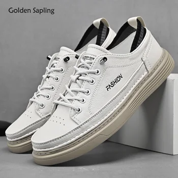 Altın Fidan Beyaz Flats gündelik erkek ayakkabısı Hakiki Deri Ayakkabı Eğlence platform ayakkabılar Erkekler için Parti Erkek Kaykay Düz