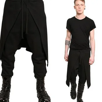 Ortaçağ Steampunk Siyah Pantolon Kostüm Erkekler İçin Batı Tarzı Eklenmiş Gevşek Pantolon Sahne Cosplay Cadılar Bayramı Gotik Moda Pantolon