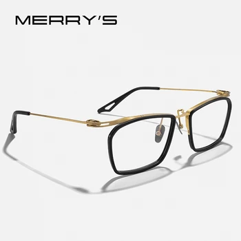 MERRYS tasarım Saf Titanyum Asetat Kare Gözlük Çerçeve Reçete Gözlük Erkekler Için Optik Gözlük S2430