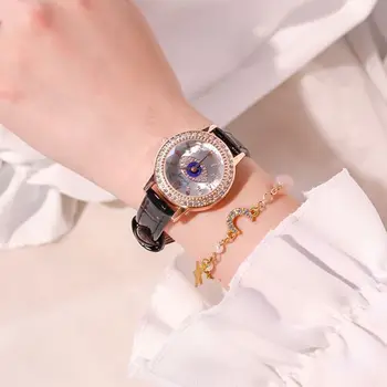 Moda Kadın Saatler Lüks Rhinestone Gül Altın Arama PU Deri Casual Lady Kol Saatleri Üst Marka Retro Kadın Saat Hediye