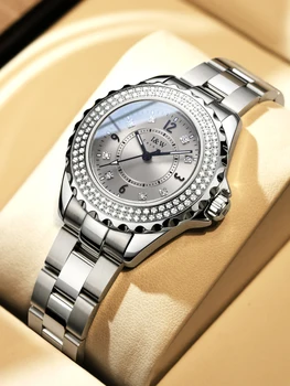 IW Yeni quartz saat Kadınlar için Safir Ayna Aydınlık Eller Su Geçirmez Gümüş Saatler Bayan Paslanmaz Çelik Reloj Mujer