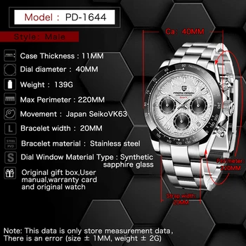 PAGANI tasarım Yeni PD-1644 Meteorite Dial Moda Erkekler Kuvars Kol Saatleri 100M Safir Cam Chronograph relogio masculino