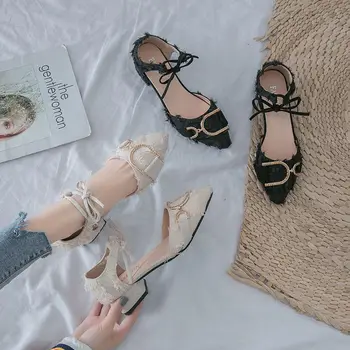 Sandalet Kadın Rhinestones Elmas Yaz 2023 Kayış ile kadın ayakkabısı Açık Ayakkabı Bej Sivri Burun F H Trend Satış Vıp