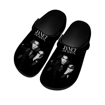 Janet Jackson Şarkıcı Ev Takunya Özel su ayakkabısı Mens Womens Genç Ayakkabı Bahçe Takunya Nefes Plaj Delik Terlik Siyah