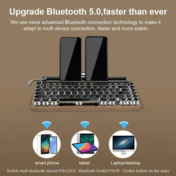 Retro Daktilo Klavye Kablosuz USB Mekanik Punk Keycaps masaüstü bilgisayar / Dizüstü / Telefon-Ahşap Renk