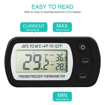 Dijital Ekran Hassas Buzdolabı Termometre Buzdolabı Dondurucu Ayarlanabilir Stand Mıknatıslı-20 İla 50 ℃ Termometre