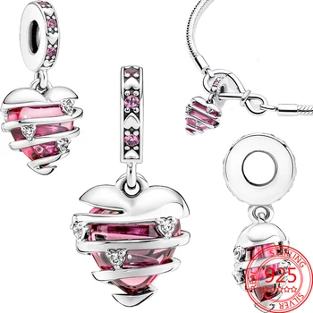Romantik 925 Ayar Gümüş Aşk İtirafı Kalp şeklinde Spiral Charm Fit Marka Bilezik genç kız takısı Hediye