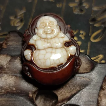 Tibet takı: Doğal akik zarif oyma, açılış gülümseme, Maitreya Buda kolye DIY aksesuarları