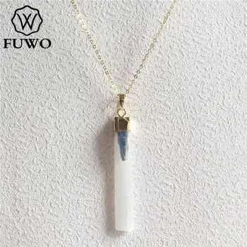 FUWO Toptan Doğal Selenit Kolye Ile Mavi Kiyanit Taş, altın Kaplama Moda Takı Kadınlar Için NC068 5 adet/grup