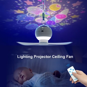 Mini tavan vantilatörü ile aydınlatma projektör USB şarj edilebilir Fan uzaktan kumanda ile Çocuklar için yatak odası açık alan tavanı ışık