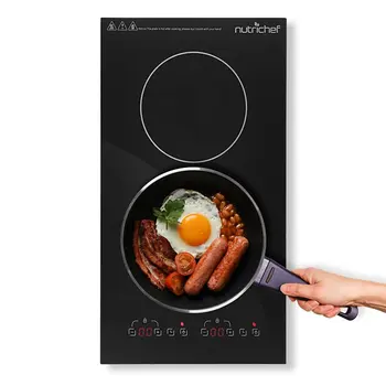 NutriChefKitchen Çift İndüksiyonlu Ocak-Dijital Ekranlı Mutfak, Leke Tutmaz, Kompakt ve Yerden Tasarruf, 1800 Watt ısıtma