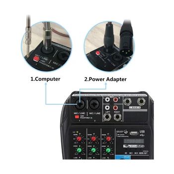 A4 4 Kanallı Küçük Mikrofon Dijital Mikser DJ Canlı Yayın KTV Mikrofon Kayıt Efektör Mikser 20Hz-20KHz ABD Plug