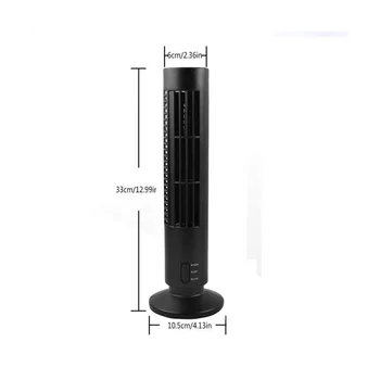 USB Şarj Edilebilir Kule Fanı, Soğutma Taşınabilir Fan Ayakta Karınsız Fan Klima Yatak Odası Mutfak Ofis Siyah