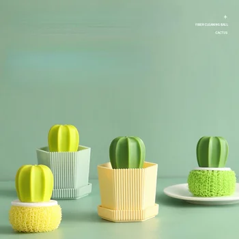 Ev Mutfak Temizleme Fırçası Kaktüs Bulaşık Fırçası Taklit Saksı Pot saplı fırça Nano Topu Degrade Renk