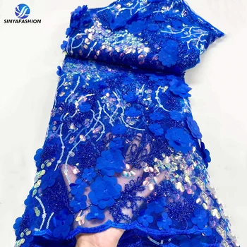 sinya yeni stil 3d düğün sequins net dantel kumaş el yapımı nakış bayanlar güzel 3D sequins dantel elbise