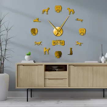 Whippet Köpek Cins Saluki DIY Dev Duvar Saati Duvar Sanatı Ayna Etkisi Çıkartmalar Asılı Timepiece Ev Dekor Saluki Sahipleri Hediye