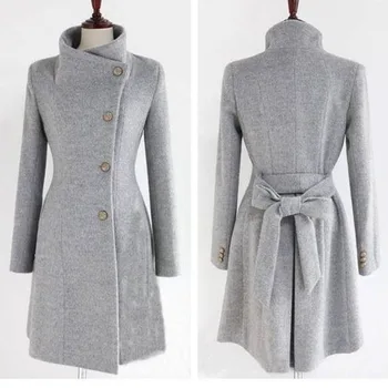 Kadınlar 2022 Yeni Moda Yaka Yün Ceket Bayanlar Sonbahar Kış Manteau Femme Palto Pamuk Karıştırma Yüksek Kaliteli Uzun İnce Palto