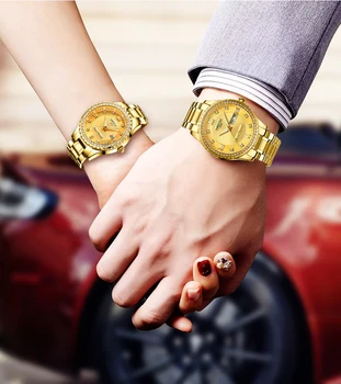 NIBOSI Altın çift saatleri Sevgilisi için Moda Marka Lüks Otomatik Tarih quartz saat Paslanmaz Çelik Su Geçirmez çift kuvars saat