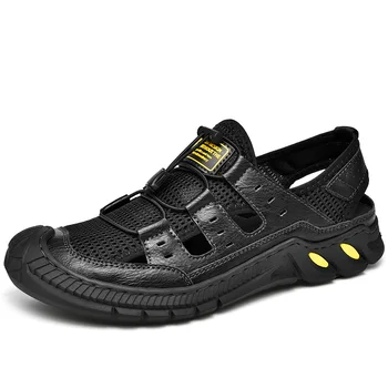 2023 Yeni Yaz erkek Deri Sandalet Açık Rahat plaj ayakkabısı Moda Nefes yürüyüş botları Roma Ayakkabı Büyük Boy