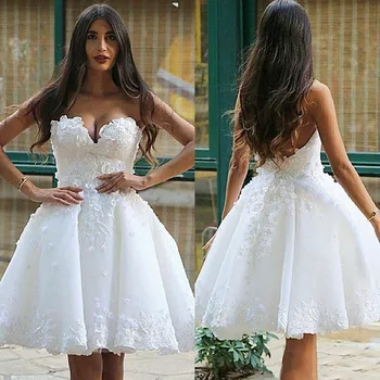 2023 Yeni Varış Büyüleyici Beyaz Dantel düğün elbisesi Aplike Sevgiliye Boncuk gelin kıyafeti Diz Boyu Kadın Vestidos De Novia
