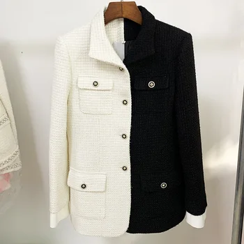 İlkbahar Sonbahar pistleri kadın tüvit ceket Sıcak Moda siyah / beyaz patchwork blazer ceketler A105