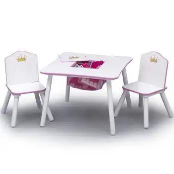 Prenses Taç Çocuk Masa ve Sandalye Seti Depolama, Greenguard Altın Sertifikalı, Beyaz / Pembe