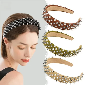 Şapkalar Yeni Moda İnce Kesit Deri Perçin Kişilik Saç Çember Bayanlar Parti Güzel saç aksesuarları Headdress 2023