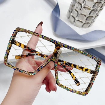 Kadınlar Sevimli Lüks Rhinestone Güneş Gözlüğü Büyük Boy Örgü Hiçbir Lens Marka Tasarımcısı güneş gözlüğü Bayanlar İçin Büyük Çerçeve Moda Gözlük