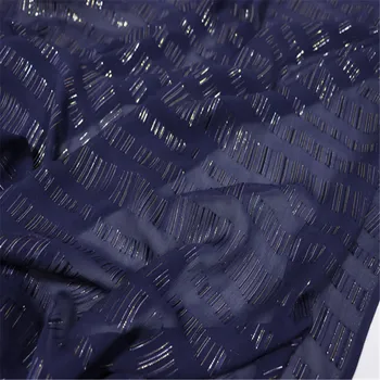 Lüks Donanma Gümüş Simli Çizgi İpek Metalik Krep Şifon Kumaş Gizemli Yaz Elbise Saree Gömlek Kumaş Pantolon