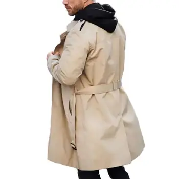 Düz Renk Rüzgarlık Şık erkek Kruvaze Uzun Ceket Slim Fit Yaka Rüzgarlık Cepler ile Kemer Sonbahar/kış için