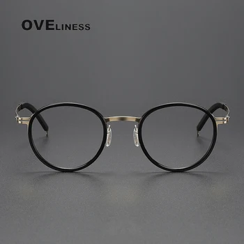 2024 Asetat Titanyum Gözlük Çerçevesi Erkekler Kadınlar Vintage Yuvarlak Miyopi gözlük çerçeveleri Reçete Gözlük tam Vidasız Gözlük