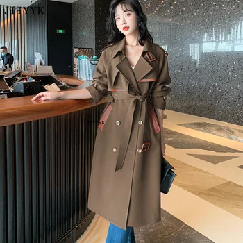 Kore Moda Trençkot Kadın Rüzgarlık Zarif kadın High-end Trençkot Bahar Sonbahar Yeni Bayanlar Palto Bir Kemer