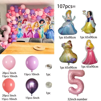 107 adet Büyük Elsa Anna Belle Kar Beyaz Külkedisi Elsa Beş Prenses Folyo Balonlar Doğum Günü Partisi Dekoru Çocuk Oyuncakları Hava Globos