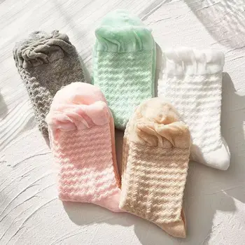 3 Pairs Bayan İlkbahar Yaz Ekip Çorap Dantel ve Gevşek Manşet Yumuşak Katı Renkler Nefes Moda Kadın Orta Tüp Rahat Çorap