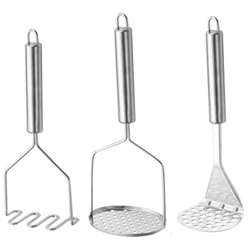 3 adet Ergonomik Tasarım Patates Ezici Rahat Kavrama Paslanmaz Çelik Kalın Saplı Mutfak Aracı Ağır Meyve Gümüş