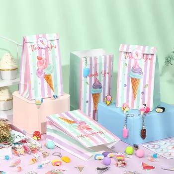 Dondurma Parti İyilik Seti Çocuklar Doğum Günü Malzemeleri Dondurma Güzellik ikram çantaları Anahtarlıklar Yüzükler Çıkartmalar Silgi Rozetleri Kızlar için