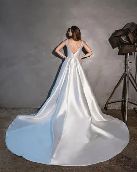 SoDigne Vintage 2023 Yeni Gelinlik Bir Çizgi V Boyun Kolsuz Düğme gelin elbiseleri Saten Artı Boyutu Düğün Törenlerinde