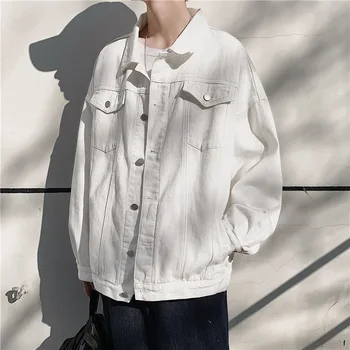 Yeni Bahar Basit Erkek Kot Ceketler Klasik Casual Slim Fit Jean Denim Ceket Beyaz Temiz Fit Tek Göğüslü Ceket Streetwear