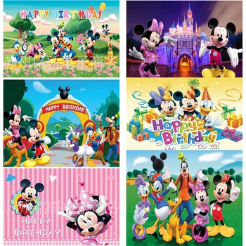 2023 Yeni Disney Mickey Minnie Mutlu Doğum Günü Partisi Fotoğraf Dekorasyon Arka Plan Özel Sahne Bebek Duş Kız Erkek Çocuk Hediye