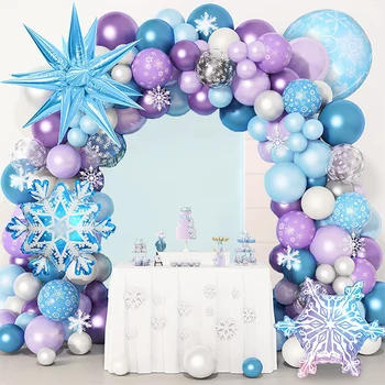 140 adet Dondurulmuş Noel Tema Parti Kar Tanesi Mavi Mor Balonlar İlk 5th Doğum Günü Kız Kar Kraliçesi Parti Dekorasyon Globos