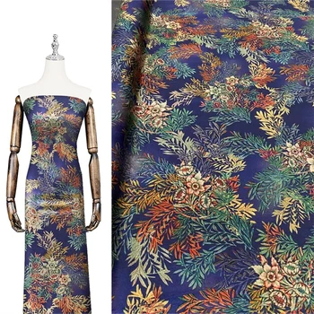 Balıksırtı Desen İpek Streç Saten Kumaş Vintage Baskılı Jakarlı High-end Elbise El Yapımı Tasarımcı Dut İpek Kumaş