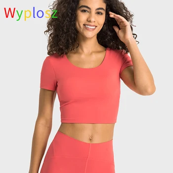 Wyplosz Spor Kadın Yoga T-Shirt Spor Rahat Giyim Çabuk kuruyan Şeffaf Nefes Yuvarlak Boyun Kat Ücretsiz Kargo