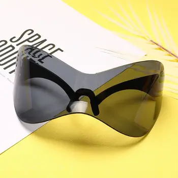 Y2K Çerçevesiz Güneş Gözlüğü Büyük Boy Etrafında Sarın Punk Gözlüğü Gümüş Spor güneş gözlüğü moda güneş gözlükleri Sürüş Bisiklet Güneş Gözlüğü